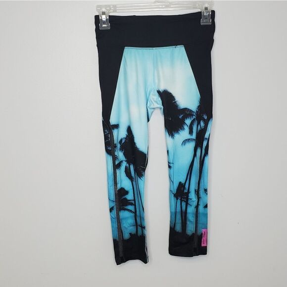 BETSEY JOHNSON blue palm tree‎ printed crop yoga pant XS - Picture 2 of 6